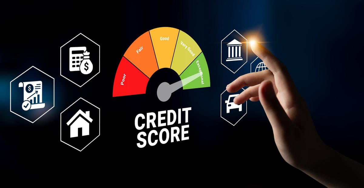 Credit score gauge assessing financial health